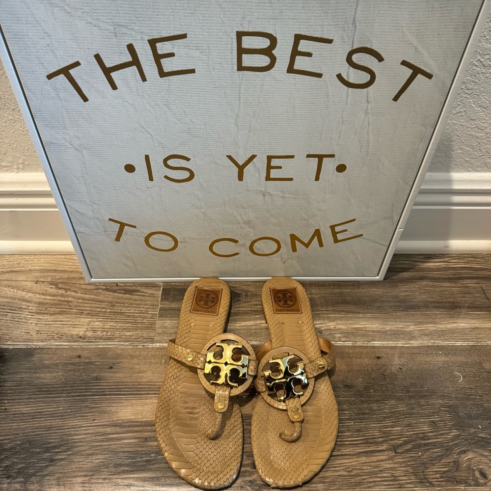 Tory Burch tan snake skin sandal